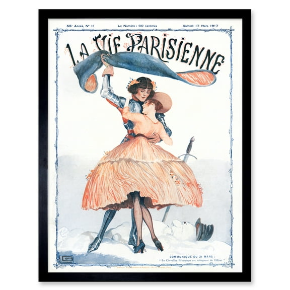 Vintage French Fashion La Vie Parisienne Spring Knight Wins Winter Magazine Cover Art Print Framed Poster Wall Decor 12x16 inch