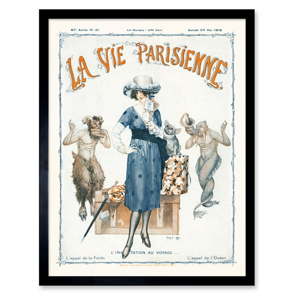 Vintage French Fashion La Vie Parisienne Travel Forest or Ocean Magazine Cover Art Print Framed Poster Wall Decor 12x16 inch