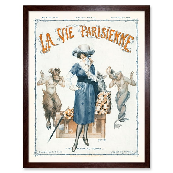 Vintage French Fashion La Vie Parisienne Travel Forest or Ocean Magazine Cover Art Print Framed Poster Wall Decor 12x16 inch