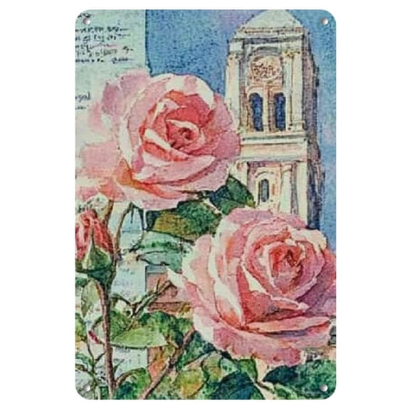 Vintage French Fleur De Roses Metal Tin Sign - Pink Roses with Vibrant Green Leaves, Retro Wall Art for Home, Cafe, Bar, Bathroom - Durable Iron Plaque, Ideal for Living Room Decor and Gifts