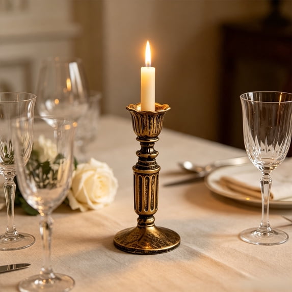 Vintage French Floral Candlestick Holder 5.31IN Antique Bronze Resin Taper Candle Holder Farmhouse Tabletop Decor for Dining Room Halloween Wedding Party