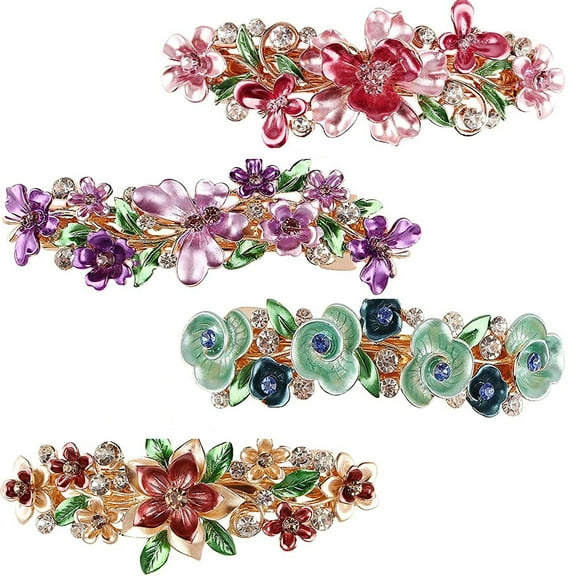 Vintage French Hair Barrettes for Women,Happon Flower Leaf Design Hair Clips for Women Girls Gift Retro Gold Tone Metal Alloy Bridal hair Pins 4Pcs Hair Jewelry for Wedding Party