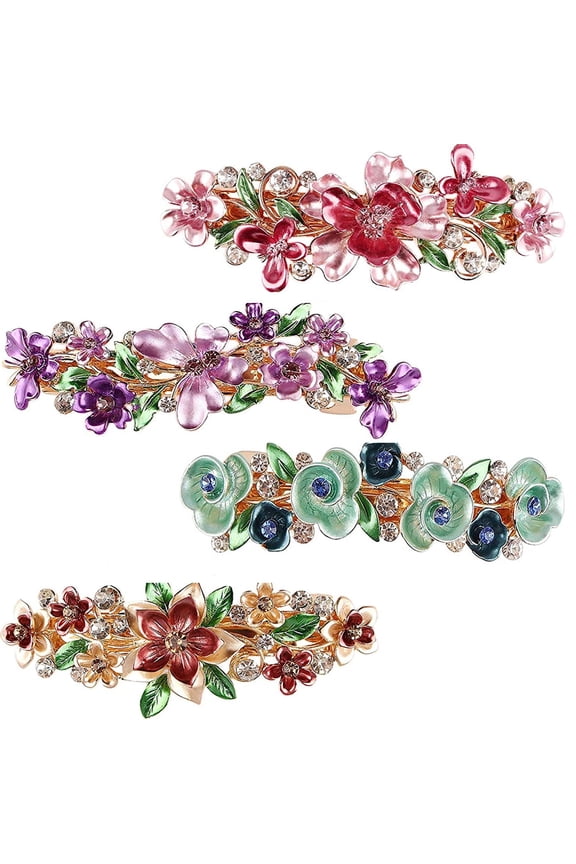 Vintage French Hair Barrettes for Women,Happon Flower Leaf Design Hair Clips for Women Girls Gift Retro Gold Tone Metal Alloy Bridal hair Pins 4Pcs Hair Jewelry for Wedding Party