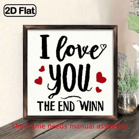 Vintage French-Inspired I Love You Most - The End I Win Wood Framed Wall Art Sign - 8x8 Inch Rustic Farmhouse Decor with Black White Cursive Lettering Red Heart Accent - Frame for Home, Office