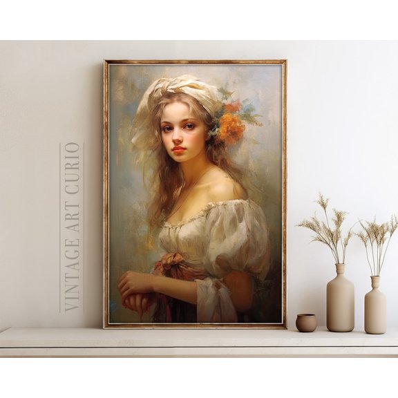 Vintage French Lady Portrait, Rococo Romantic Decor Unframed Paper Print