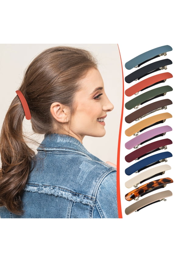 Vintage French Matte Spring Hair Barrettes, 12 Colors Strong Hold Flat Hair Clips, Durable Thick Hair Accessories for Daily Hairstyle Fix and Women Styling Matching, Khaki