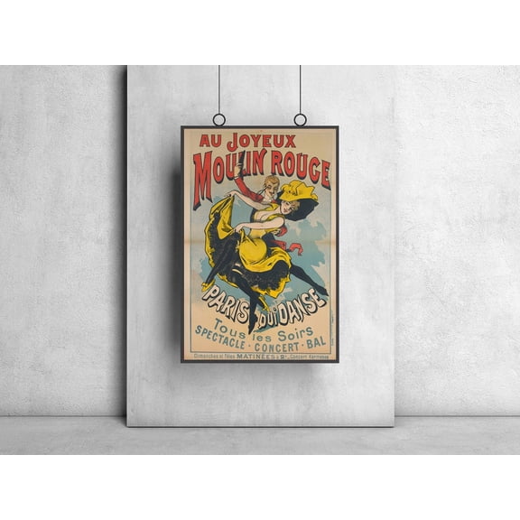 Vintage French Moulin Rouge Advertisement Poster, Unframed Paper Poster 8x10in