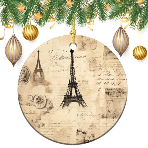 Vintage French Paris Eiffel Tower Ceramic Christmas Ornament French Sketch Monochrome Paris Landmarks Country Funny Christmas Ornaments 2024 Christmas Decorations Ceramic Ornaments