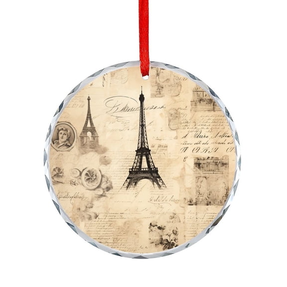 Vintage French Paris Eiffel Tower Crystal Glass Ornament French Sketch Monochrome Paris Landmarks Country Christmas Glass Decoration Unique Home Decor