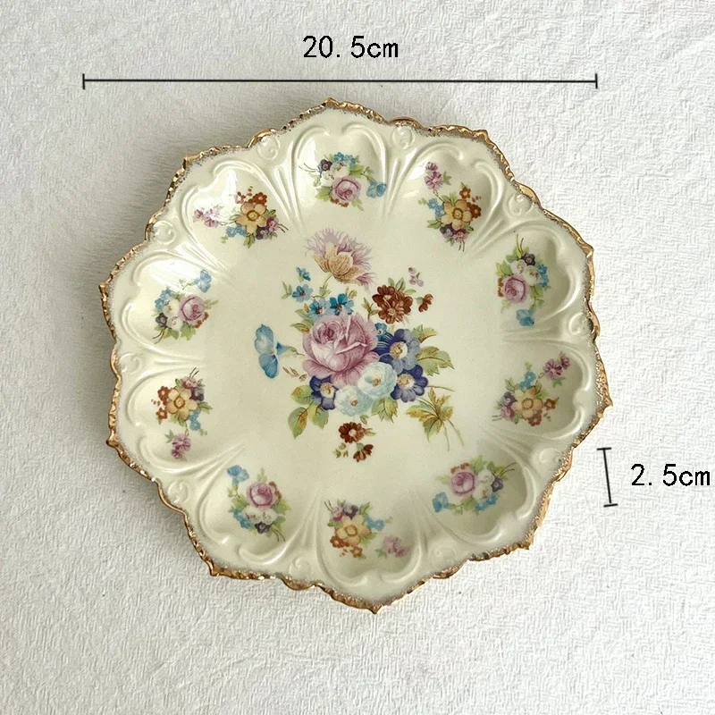 Vintage French Style Dining Plate Colorful Flower Ceramic Plates Elegant Afternoon Tea Dessert Flat Dishes Household Tableware
