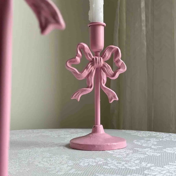 Vintage French Style Iron Bow Candle Holder - Metal Candlestick for Romantic Table, Holiday Candle Stand with Bow Design Decorative Ornament for Christmas Valentine's Day