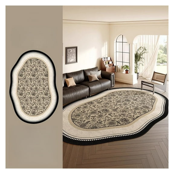 Vintage French Style Irregular Area Rug for Living Room and Bedroom, Waterproof Wipeable Carpet for Home Sofa Floor Décor