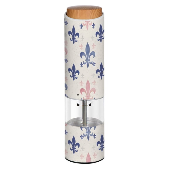 Vintage French Texture Printed Electric Pepper Mill One-Touch Battery Operated Salt Grinder Adjustable Coarseness Decorative Counter Spice Tool