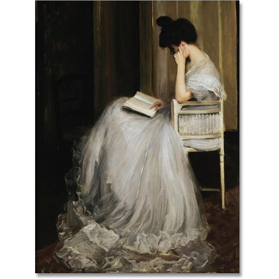Vintage French Victorian Wall Art Famous Artwork Woman Reading Portrait Oil Painting Dark Academia Aesthetic Print 19th Century Antique Poster Retro Gallery Bedroom Decor 12x16in Unframed