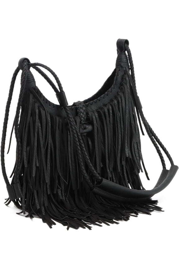 Vintage Fringe Hobo Bag for Women Black Fringe Purse Fringe Satchel Tassel Bag Fringe Shoulder Bag