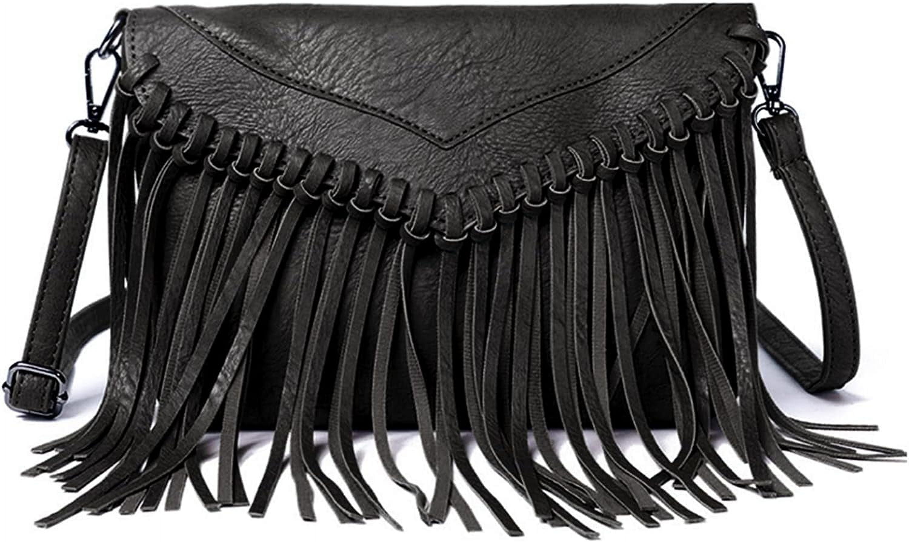Vintage Fringe Purse Fringe Hobo Bags for Women Vegan Leather Tassel Hippie Crossbody Bag