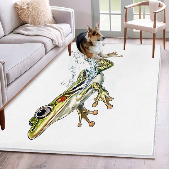 Vintage Frog Area Rug 4x6 Washable Rug Non Slip Water Surface Motif Animals Artwork Large Area Rug Indoor Floor Carpet for Entryway Bedroom Kitchen Living Room Home Office Dining Room Nursery
