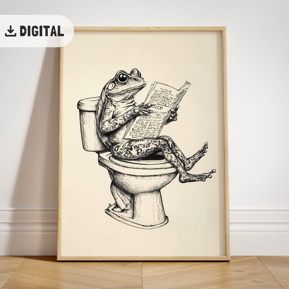 Vintage Frog Bathroom Poster Frog On Tet Wall Art Retro Frog Illustration Maximalist Wall Decor Restroom Decoration Wc Art, Unframed Poster Size 8x12