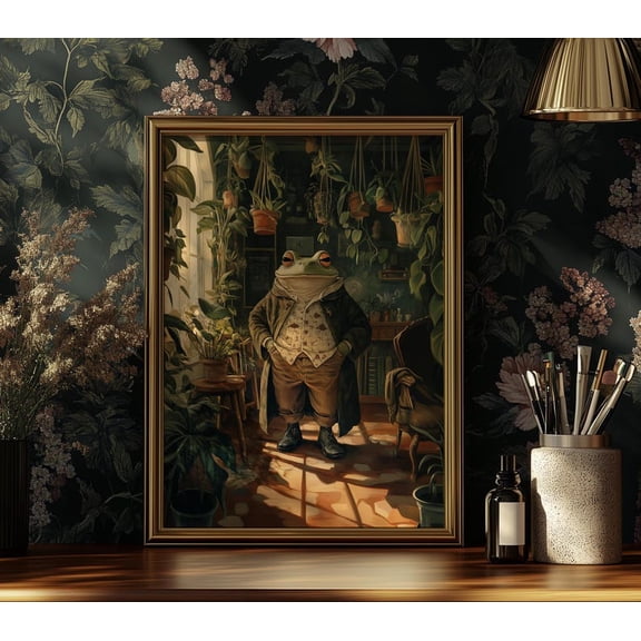 Vintage Frog Botanist Print | Whimsical Nature Wall Art | Plant Lover Gift | Cottagecore Frog Poster&nbsp; &nbsp;8x12 &nbsp;UNFRAMED