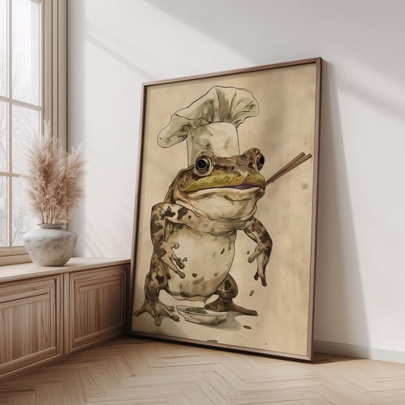 Vintage Frog Chef Poster Whimsical Toad Cottagecore Poster , Poster Print Only