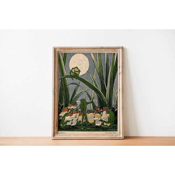 Vintage Frog Concert Poster, Singing Frog Chorus Wall Art, Unframed Paper Poster 8x10in