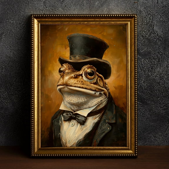 Vintage Frog Portrait, Gothic, Animal Wall Art Gift, Classic Toad Art, Amphibian. Wall Art, Modern Wall Decor, 16x24 UNFRAMED