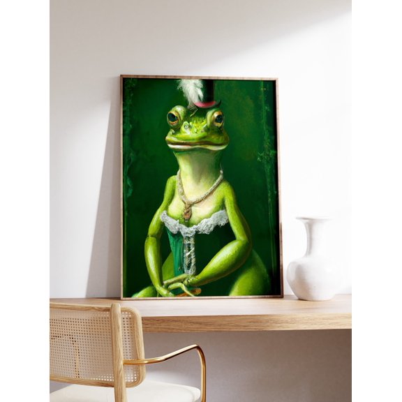 Vintage Frog Portrait Renaissance Style Antique Animal Wall Art Print, Unframed Canvas 16x20in