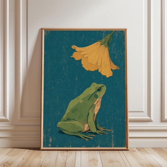 Vintage Frog Poster, Botanical Animal Wall Art, Nature Inspired Print Vintage Style, Poster Only