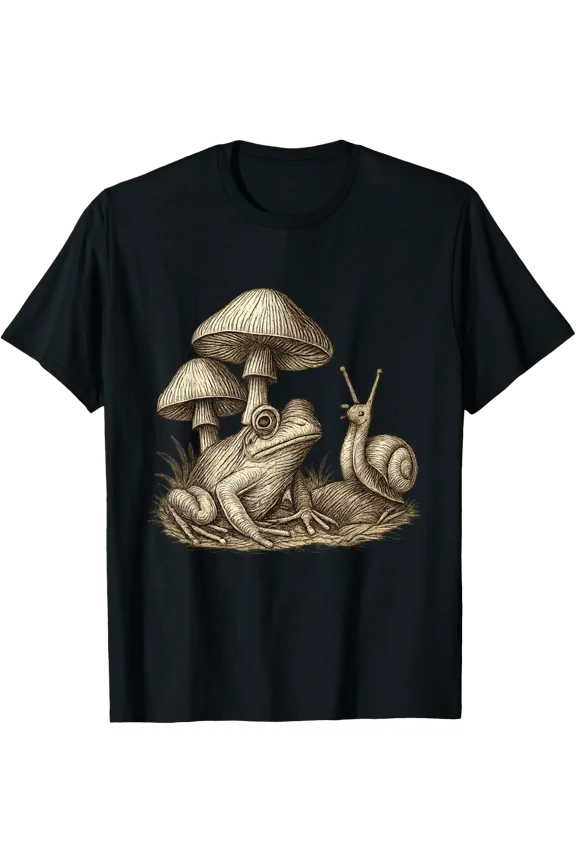 Vintage Frog Snail Mushroom Forest Forager T-Shirt Size S-5XL
