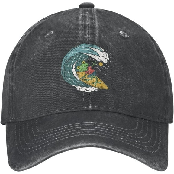 Vintage Frog Surfing Distressed Adjustable Washed Denim Mens Dad Trucker Hat Baseball Ball Cap for Men