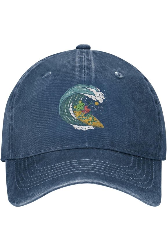 Vintage Frog Surfing Distressed Adjustable Washed Denim Mens Dad Trucker Hat Baseball Ball Cap for Men