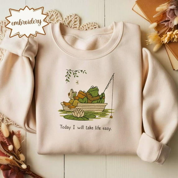 Vintage Frog and Toad Embroidered Shirt, Casual Laid-back Embroidery Tee, Funny Relaxed Gift Top