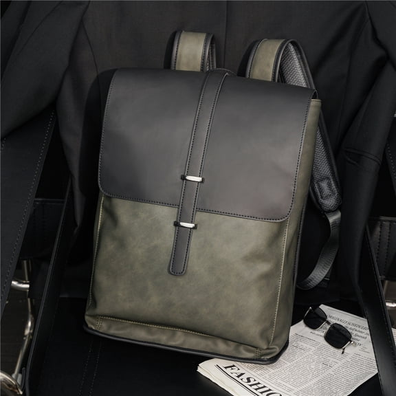 Vintage Frosted Green Grey Backpack Large Capacity,PU Black