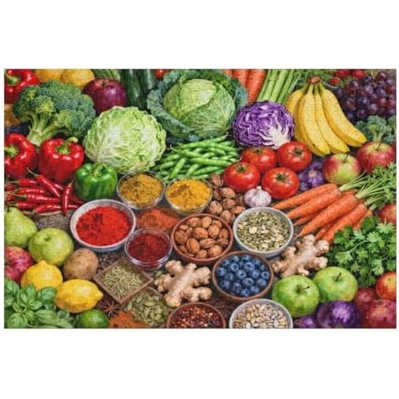 Vintage Fruit 1000 Piece Jigsaw Puzzle for Adults, Colorful Vegetables, Plant & Spices Theme, Challenging Food Puzzle, Interactive Home Decoration, DIY Art Puzzle