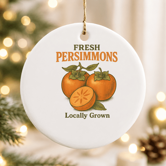 Vintage Fruit Advertisement, Fresh Persimmons Christmas Ornament, Holiday Keepsake Gift, Ceramic Ornament