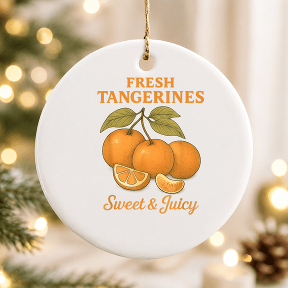 Vintage Fruit Advertisement, Fresh Tangerines, Sweet, Juicy Christmas Ornament, Holiday Decor Gift, Ceramic Ornament