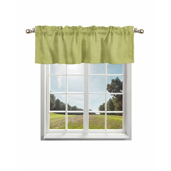 Vintage Fruit Green Kitchen Curtain Valances for Windows Farmhouse Short Curtains, Farmhouse Retro Solid Color Linen Texture Rod Pocket Valance Curtain for Bedroom Cafe Living Room 54"x18"