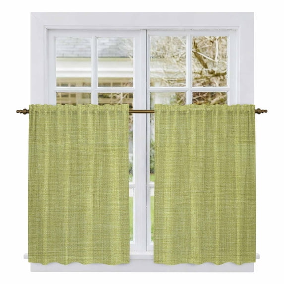 Vintage Fruit Green Kitchen Curtains, Farmhouse Retro Solid Color Linen Texture Light Filtering Window Curtain Panels, 2Pcs Rod Pocket Window Treatments Set for RV Dining Room Study Room 42x45 Inches