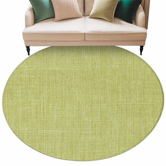 Vintage Fruit Green Large Area Rugs for Bedroom Living Room, Soft Non Slip Carpet Bedside Rug, Farmhouse Retro Solid Color Linen Texture Round Floor Cover Kitchen Accent Rug 5' for Dining Room/Office