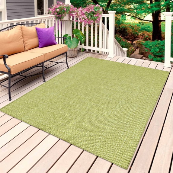 Vintage Fruit Green Outdoor Rug 5x8 Ft, Non Slip Washable Area Rug, Farmhouse Retro Solid Color Linen Texture Patio Rugs Carpet Runner, Large Floor Mat for Indoor/Outdoor Deck Porch Camping