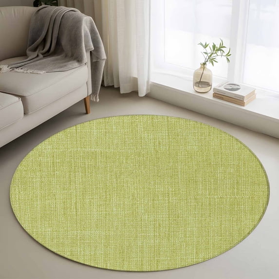 Vintage Fruit Green Round Area Rug 3.3 FT,Non Slip Small Entryway Kitchen Mat,Farmhouse Retro Solid Color Linen Texture Washable Soft Circular Rug Door Mat for Bathroom Playroom Kids Room