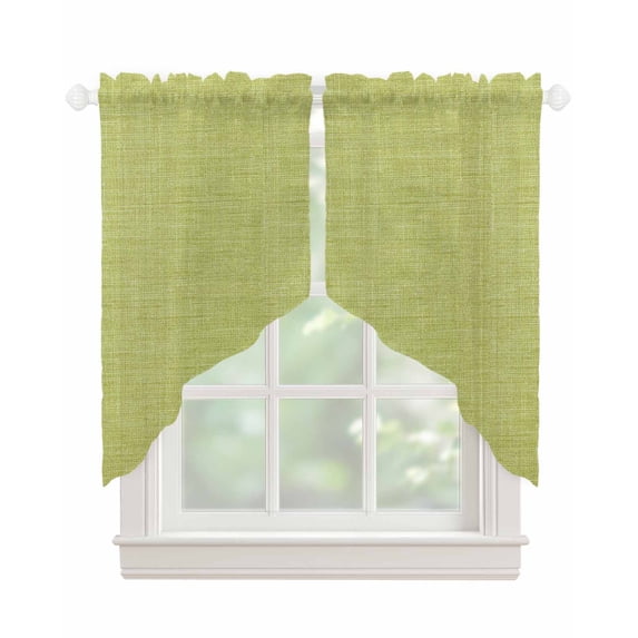 Vintage Fruit Green Swag Valances for Windows, Farmhouse Retro Solid Color Linen Texture Rod Pocket Sheer Valances for Windows, Swag Toppers Light Filtering for Kitchen Living Room 2 Panels 36''x45''