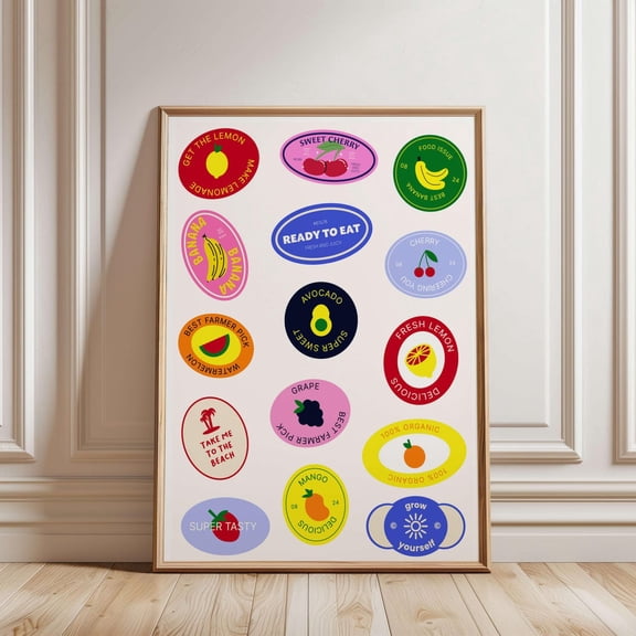 Vintage Fruit Stickers Kitchen Poster Trendy Food Wall Art Poster Decor, Unframed Poster Size 8x12 F03.1.14l1630