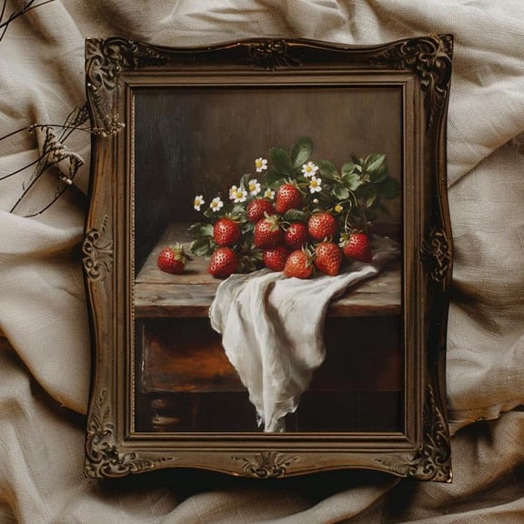 Vintage Fruit Strawberry Art Cottagecore Kitchen Wall Art Farmhouse Kitchen Decor Strawberry Kitchen Art Vintage Strawberry Decor, F038, 24x36 UNFRAMED
