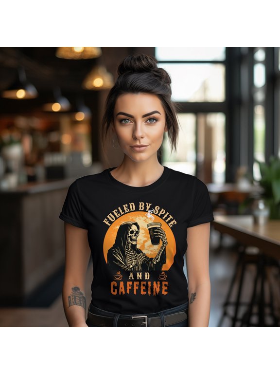 Vintage Fueled By Spite And Caffeine Skeleton Halloween Unisex T-Shirt