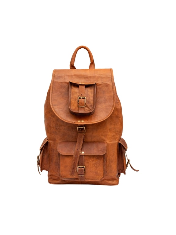 Vintage Full Grain Leather Backpack For Women & Men | 17 inch Laptop Backpack | Large Capacity For Travel, Work & Casual Use - Brown