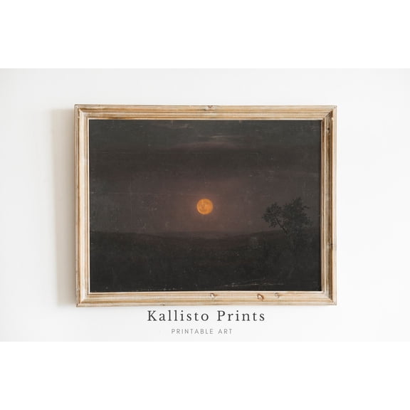 Vintage Full Moon Landscape Print Poster, Dark Night Sky Wall Art, Mysterious Nocturnal Scene, Moody Nature Decor, Size 12x18 UNFFRAMED F03.1.6l1945