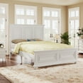 thumbnail image 1 of Vintage Full Size Platform Bed with Hight Headboard & Decorative Fretwork, Traditional Town and Country Style Pinewood Bed Frame with Support Slat and Footboard, White, 1 of 7