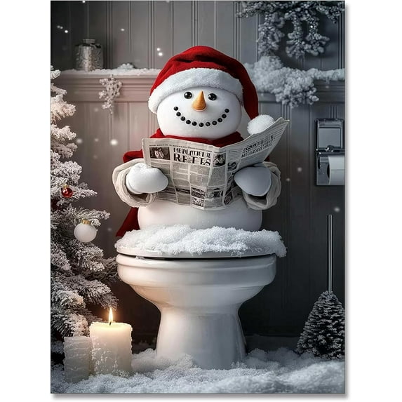 Vintage Funny Barthroom Posters Christmas Tree Pine Canvas Wall Art Winter Toilet Christmas Pet Reading Newspaper Prints Painting For Home Bedroom Dorm Wall Decor 12x16in Unframed