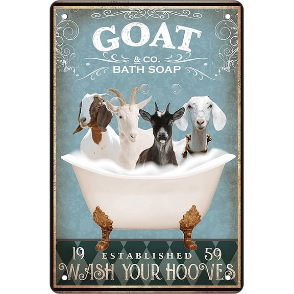 Vintage Funny Bathroom Decor Tin Sign Goat Bath Soap Metal Poster Retro Wall Plaque for Garden Man Cave Garage Classroom Library Living Room 8x12 Inch